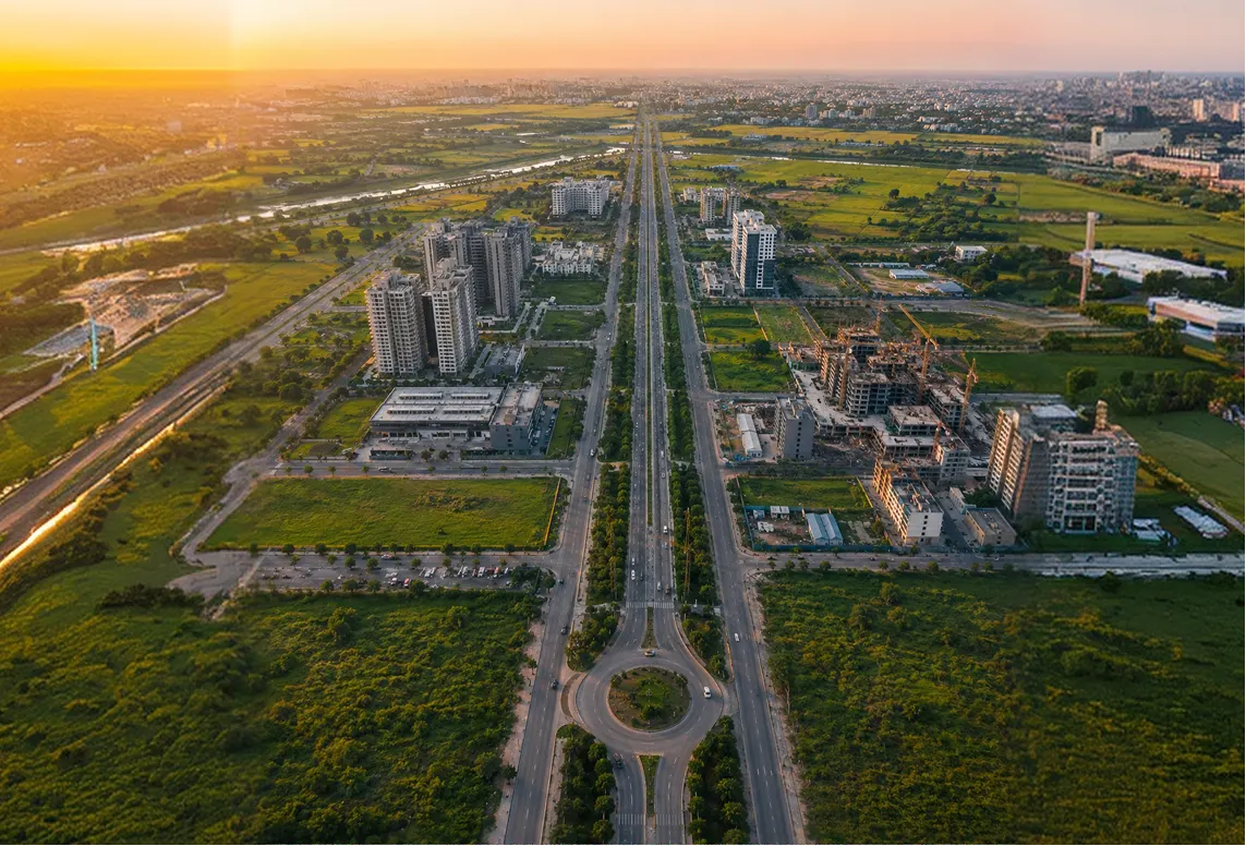 Aerial view of a developing urban area